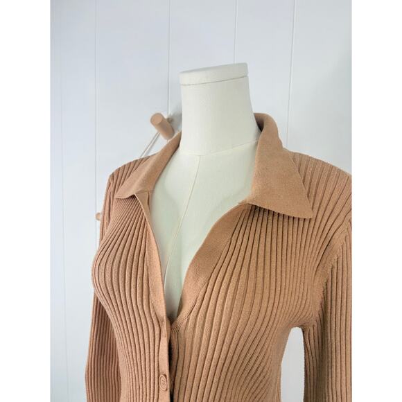 Aerie Gotta Jet Tan Ribbed Button Polo Sweater Medium Cropped - Picture 4 of 8